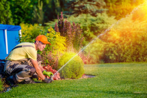 Racine Landscaper Aligning Lawn Sprinkler - Lawn Pros